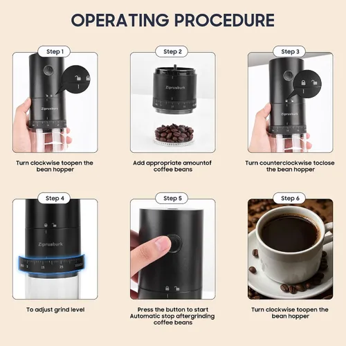 Vista 5 de First Grind - Molinillo de café recargable mientras se carga, molienda 1.7 veces más rápida con molinillo de café eléctrico portátil con 38 ajustes