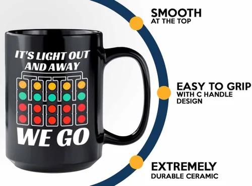 Vista 4 de Taza de café Racer de 15 onzas, color negro, con texto en inglés «It's Light Out», «Fuel Speed Racer» Car Guys Circuit Automotriz Racing Boy Regalos