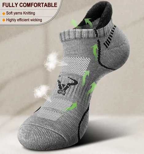 Vista 2 de BULLIANT Calcetines de correr para hombre, 6 pares, calcetines de tobillo que no se ven transpirables, absorben para hombres y mujeres, suela