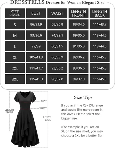 Vista 5 de DRESSTELLS Vestidos formales para mujer 2023 con volantes, cuello en V, vestido de cóctel, fiesta de té, vestido modesto de iglesia para invitados