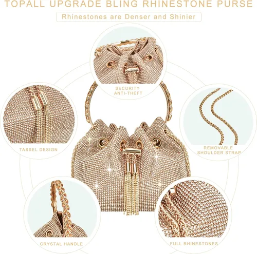 Vista 5 de Bolso de noche con diamantes de imitación para mujer, bolso de mano plateado con diamantes brillantes para mujer, fiesta, club, boda, baile