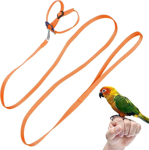 Vista 9 de Arnés y correa para pájaros, 47.2 in para mascotas, cuerda de entrenamiento ajustable de nailon antimordeduras para loro volador al aire libre