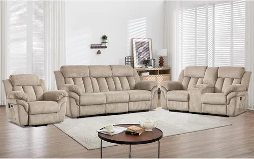 Vista 22 de CANMOV Juego de sofá reclinable, sofá biplaza reclinable manual y sofá de 3 plazas con reposabrazos sobrerelleno para sala de estar, muebles de Gris