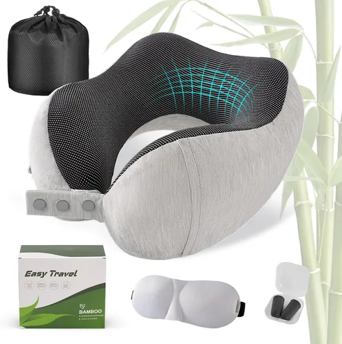 Vista 15 de Cirorld - Almohada de cuello para viajes, almohadas de viaje para aviones, 100% espuma viscoelástica para cuello, almohada de vuelo ajustable