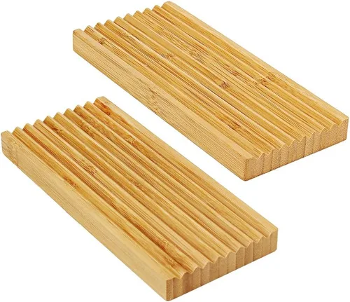 Vista 6 de Jabonera de bambú – Protector de jabón – Jabonera de madera de bambú natural con bandeja de drenaje para ducha, baño, bañera, cocina, prolonga