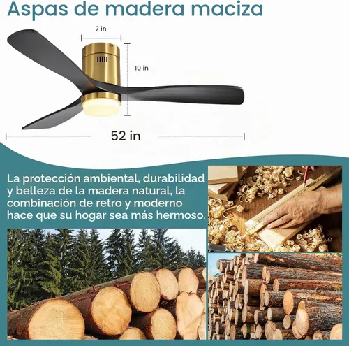 Vista 7 de Sofucor Ventiladores de techo inteligentes de 52 pulgadas con luces - montaje al ras de perfil bajo, modernos ventiladores de techo de madera maciza
