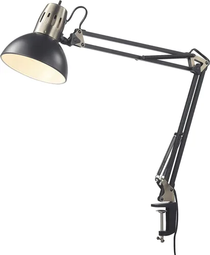 Vista 5 de Globe Electric 62000009 Lámpara de escritorio de 32" con múltiples articulaciones con abrazadera metálica, negro mate, acentos de latón antiguo