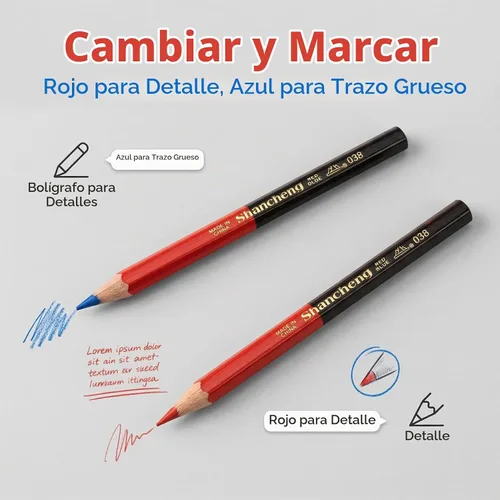 Vista 6 de Naroote Lápices de construcción, 10 Uds. Lápices de carpintero duro, rojo, azul, 2 núcleos, hexágono, 2 cabezas, bricolaje, carpintería, marcador