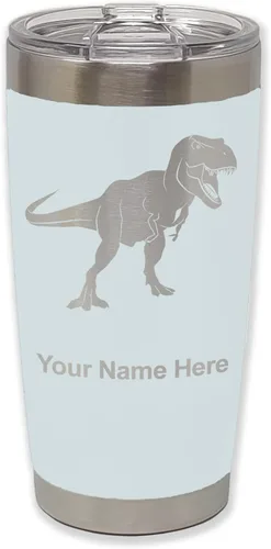 Vista 9 de LaserGram Vaso aislado al vacío de 20 onzas, dinosaurio Tiranosaurio Rex, grabado personalizado incluido (negro)