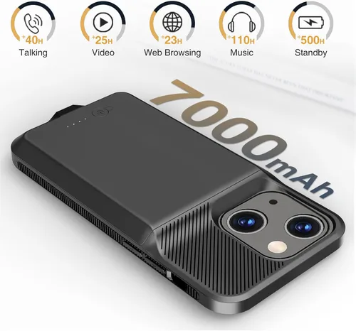 Vista 3 de GIN FOXI Funda de batería para iPhone 13/13 Pro/14/14 Pro, estuche de carga real de 7000 mAh, cubierta de cargador recargable, protección