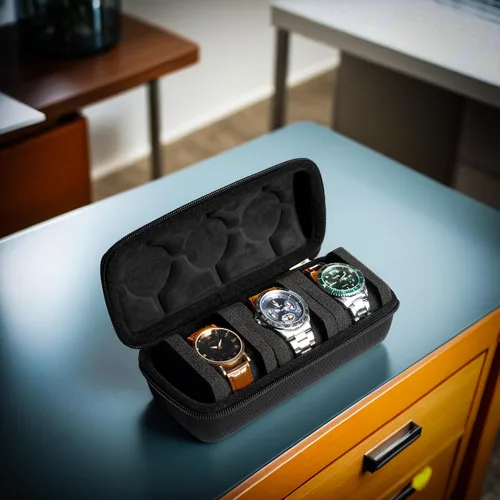 Vista 4 de Funda de viaje rígida de 3 ranuras para reloj, caja de almacenamiento y organizador para hombres y mujeres, con almohada de reloj antimovimiento