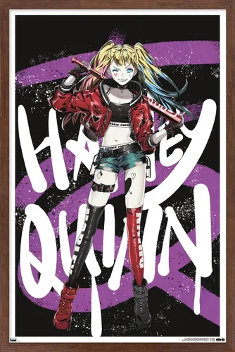 Vista 17 de Trends International DC Comics - Póster de pared de anime Harley Quinn, 14.725 x 22.375 pulgadas, versión enmarcada de madera de granero
