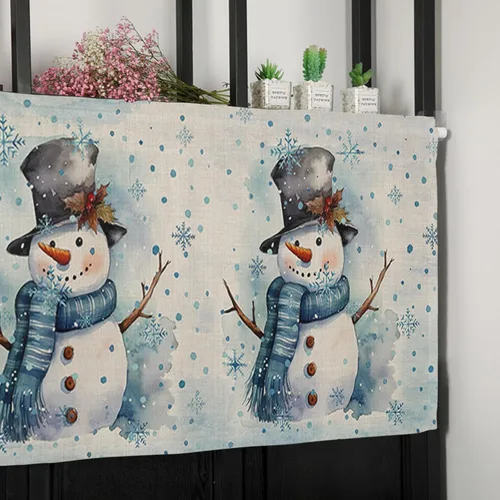 Vista 8 de Cortinas de cocina con muñeco de nieve azul para ventana de baño de cocina