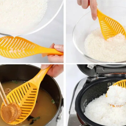 Vista 4 de Cuchara de arroz multifunción antiadherente, espátula profesional para servidor de patata de arroz (1 unidad, blanco)