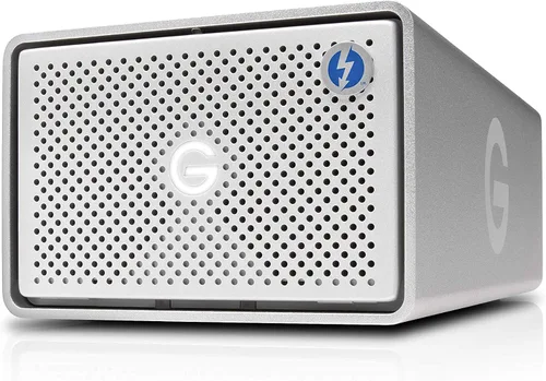 Vista 2 de G-Technology G-RAID de 36 TB con Thunderbolt 3, USB-C (USB 3.1 Gen 2) y HDMI, sistema de almacenamiento extraíble de doble unidad, color plateado