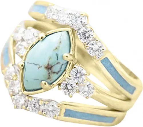 Vista 2 de Anillos de diamantes turquesa de 3 piezas para mujer, de plata de ley natural, anillos de joyería simples de moda