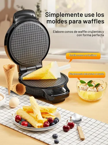 Vista 6 de FOHERE Máquina para hacer conos de gofres y fabricar tazones de helado con control de temperatura, tazón de gofre antiadherente de doble cara