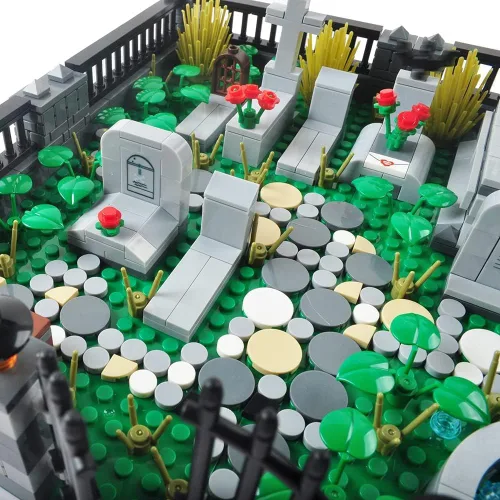 Vista 4 de Juego de mini ladrillos embrujados de Halloween, juego de cementerio, bloques de construcción, arquitectura, ladrillos de construcción, juego de #1