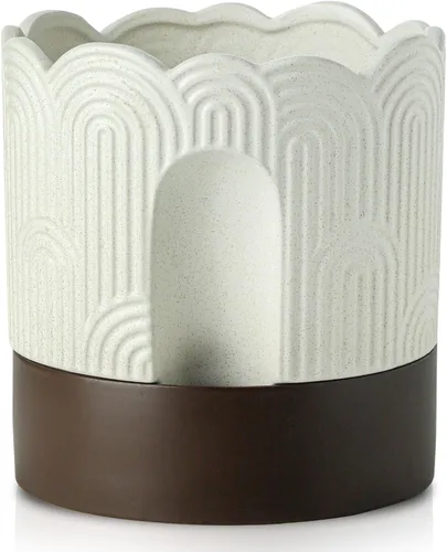 Vista 11 de Nihow Maceta de riego automático: maceta de cerámica de 6 pulgadas con orificio de drenaje y almacenamiento de agua, maceta de riego automático