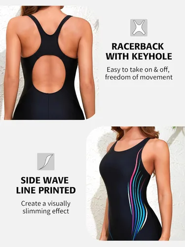 Vista 3 de ATTRACO Traje de baño de una pieza para mujer, traje de baño de entrenamiento atlético con espalda cruzada