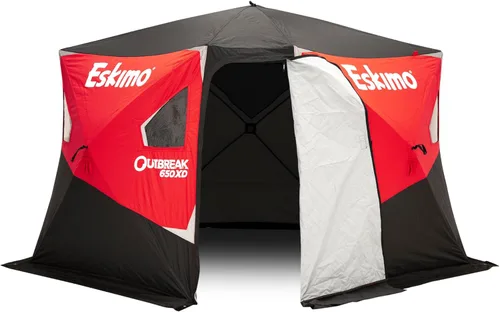 Vista 12 de Eskimo Outbreak Portable Pop-Up Ice Fishing Shelter, Stormshield Insulated Fabric, No Trip Door, Durable Hub Design, Deluxe Tie Downs