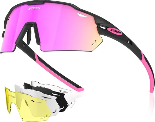 Vista 12 de X-TIGER Gafas de ciclismo polarizadas con 5 lentes intercambiables, MTB para ciclismo, béisbol, carrera, lentes deportivos para hombres y mujeres