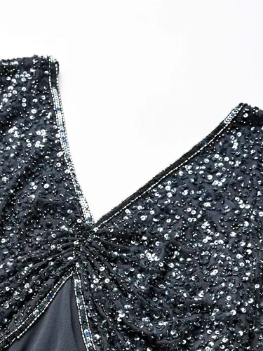 Vista 6 de J Kara Vestido largo de manga 34 con cuello en V para mujer