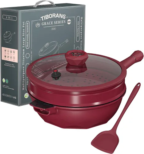 Vista 9 de TIBORANG Sartén antiadherente de 11 pulgadas con tapa, utensilios de cocina Negro