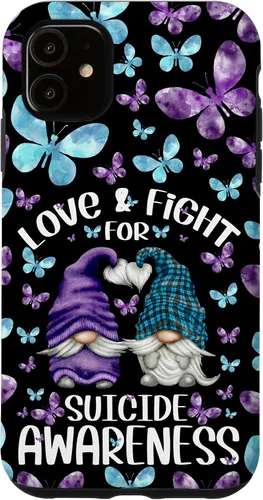 Vista 8 de iPhone 16 Purple Gnome With Cute Butterfly Pattern Suicide Awareness Case