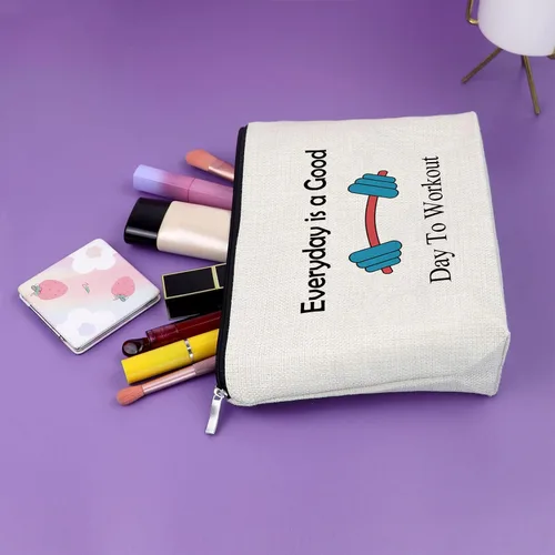 Vista 5 de Sazuwu Bolsa de maquillaje de regalo para mujer, Todos los días es un buen día para entrenar