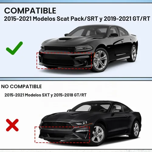 Vista 6 de Protector Divisor de Labio de Parachoques Delantero Compatible con Dodge Charger Hellcat/SRT 392 / Scat Pack/RT Scat Pack/GT/RT 2015-2021, Negro