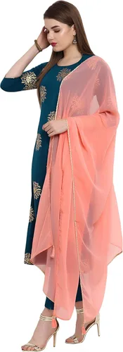 Vista 4 de Janasya Conjunto de túnica india para mujer con Dupatta