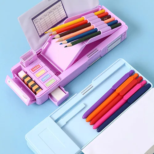 Vista 7 de Estuche de Lápices Multifuncional Pop Up con Lápiz y Borrador, Linda Caja Organizadora de Bolígrafos de Dibujos Animados, Papelería, Sacapuntas
