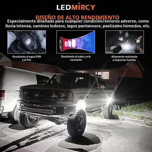 Vista 2 de LEDMIRCY Luces LED de roca, 10 unidades, color blanco para J e e p, camión todoterreno, RZR, auto, barco, SUV, impermeable, de alta potencia, luces
