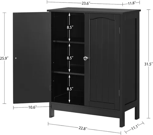 Vista 3 de Iwell Armario de baño, armario de almacenamiento de baño con 2 puertas y 3 estantes, 3 alturas disponibles, para sala de estar, entrada, cocina