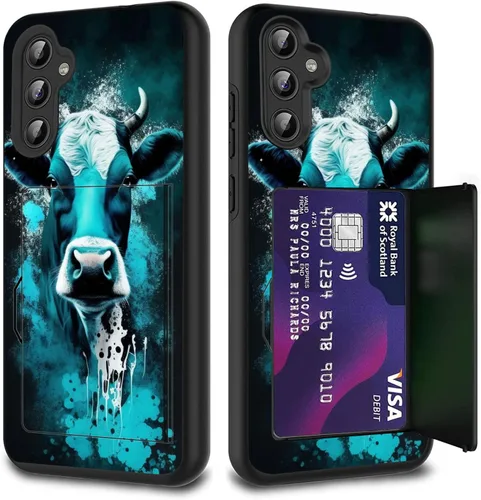 Vista 75 de Funda híbrida de doble capa con función atril para Samsung Galaxy A16 5G de 6.9 pulgadas, diseño de vaca con bandera estadounidense