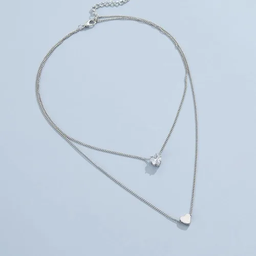 Vista 3 de YienDoo Collar de corazón de cristal con capas de estilo bohemio, gargantilla de corazón de amor, collar con dije de corazón, collar de plata