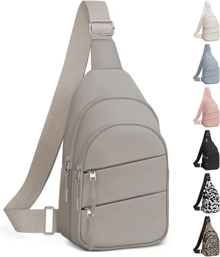 Vista 25 de Tuwubi Bolsos cruzados para mujer, bolsa para hombres, mochila pequeña de senderismo antirrobo, ligera para viajes al aire libre (M, beige)