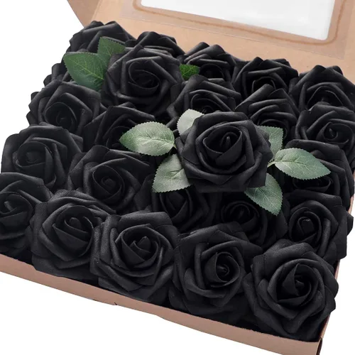 Vista 34 de Floroom Flores artificiales, 25 piezas de rosas falsas de espuma dorada antigua de aspecto real con tallos para ramos de boda DIY, centros de mesa