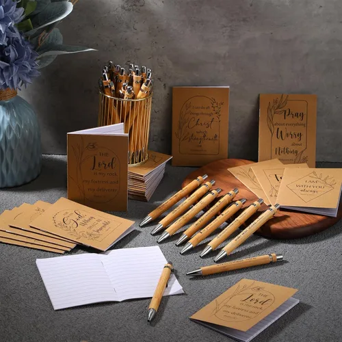 Vista 7 de Kisston 50 unidades de regalo cristiano para el Día del Padre, incluye cuadernos de versículos de la Biblia, bolígrafos inspiradores de bambú