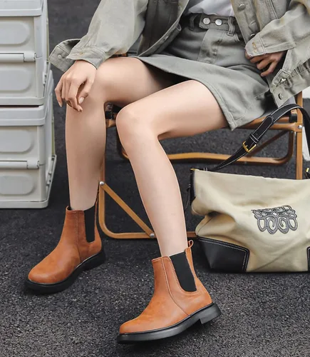 Vista 3 de DADAWEN Botas Chelsea de combate para mujer con elástico a la moda, puntera redonda, botines cómodos para mujer