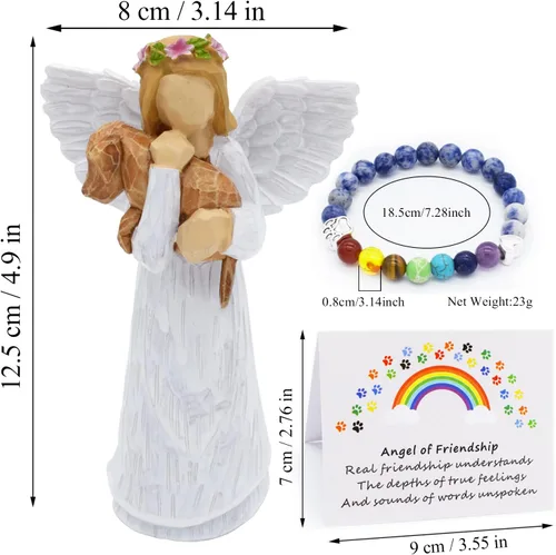 Vista 4 de Anrkets Angel of Friendship - Regalo conmemorativo para mascotas, figura de ángel de recuerdo de perro con pulsera de puente de arco iris de 7