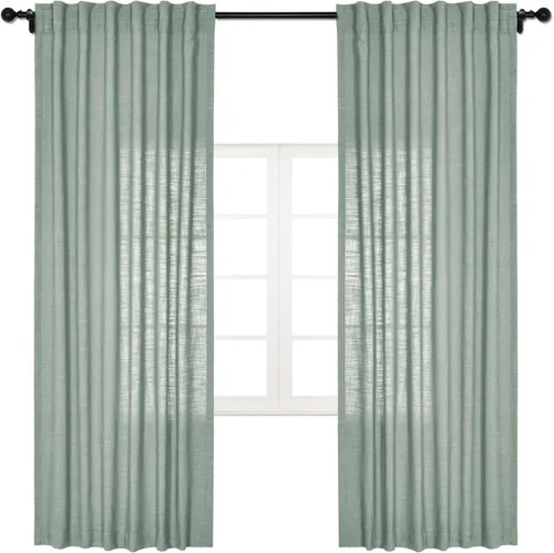 Vista 2 de cololeaf Cortinas de lino naturales de 63 pulgadas de largo, cortinas neutras con bolsillo para barra, pestaña trasera, oscurecimiento de la Aqua