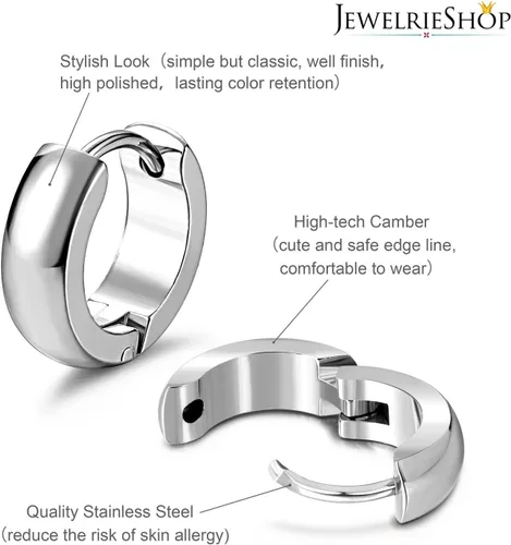 Vista 2 de JewelrieShop Hoop Earrings Set Gold Surgical huggie Earrings, Hypoallergenic Huggie Ear Piercings Endless Huggie Hoop Earrings for Men Earrings