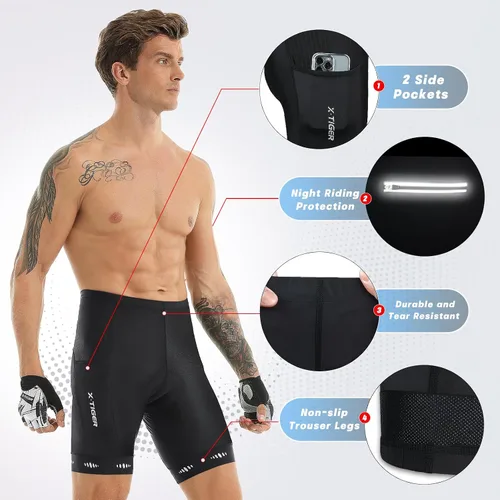 Vista 2 de X-TIGER Pantalones cortos de ciclismo para hombre con acolchado 5D para hombre, pantalones cortos de ciclismo de carretera de montaña, UPF 50+