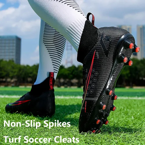 Vista 4 de HHY Botines de fútbol para hombre, zapatos de fútbol de caña alta, antideslizantes, para interiores y exteriores, césped firme, botas de combate