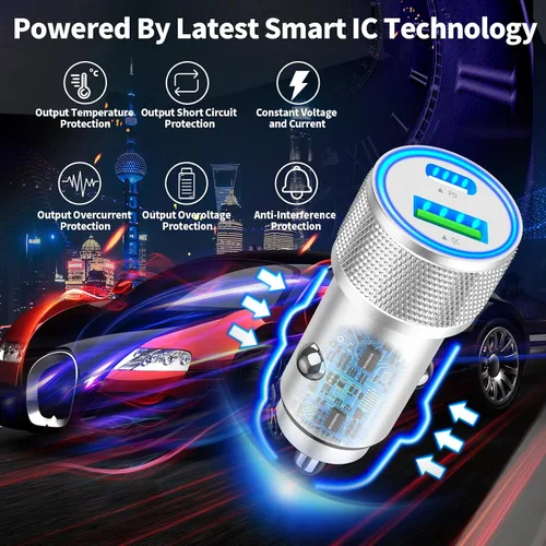 Vista 4 de USB-C Car Charger Fast Charging, Veetone 2Pack 66W PD&QC3.0 All Metal Type-C Power Cigarette Lighter USB Charger for iPhone 15/15 Plus/15 Pro/15 Pro