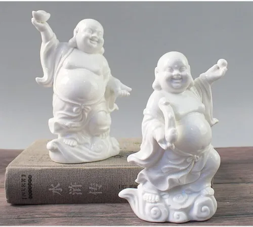 Vista 4 de Estatua de Buda Maitreya que ríe Zen Esculturas Ornamento Feliz Budismo de la Suerte Estatua de Sala de estar Oficina Estatua de Estatua de Estatua