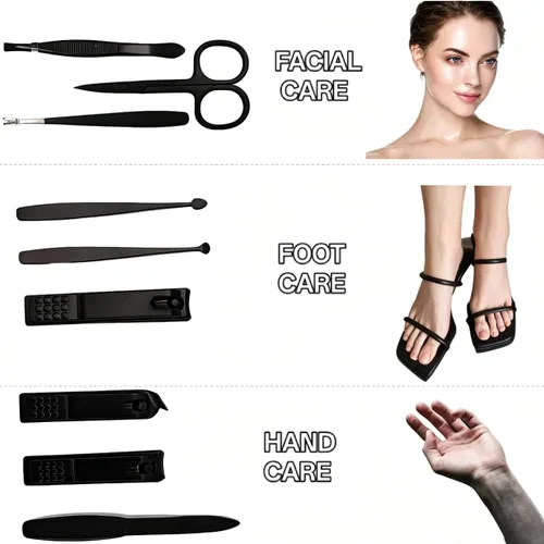 Vista 3 de Juego de manicura cortaúñas Set Manicura Pedicura Kit 9 Pack Regalos para Herramientas de cuidado de uñas de acero inoxidable con estuche de viaje