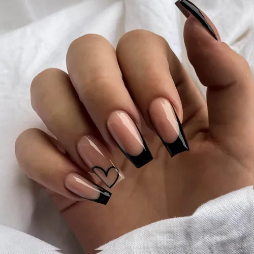 Vista 6 de Uñas postizas francesas a presión, uñas postizas largas de acrílico con forma de ataúd de cobertura completa, uñas postizas de bailarina